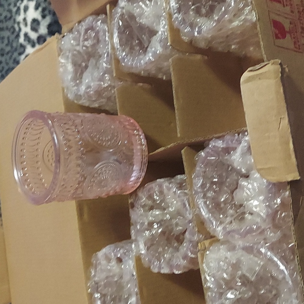 DEVI 8 Pc. Pink Glass Candle Holder , Decor.